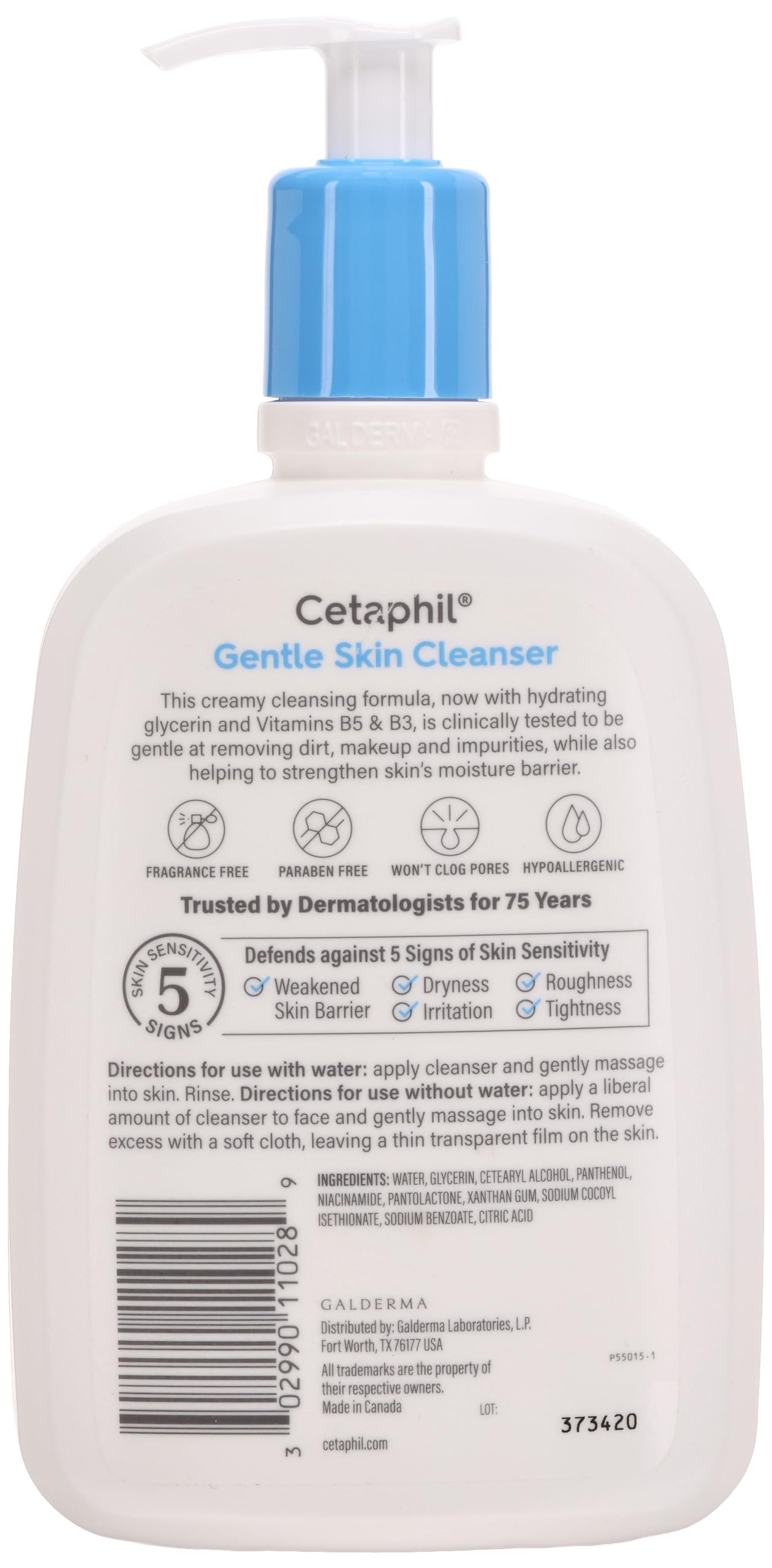 Nettoyant doux Cetaphil sans parfum, idéal pour peaux sensibles et sèches.