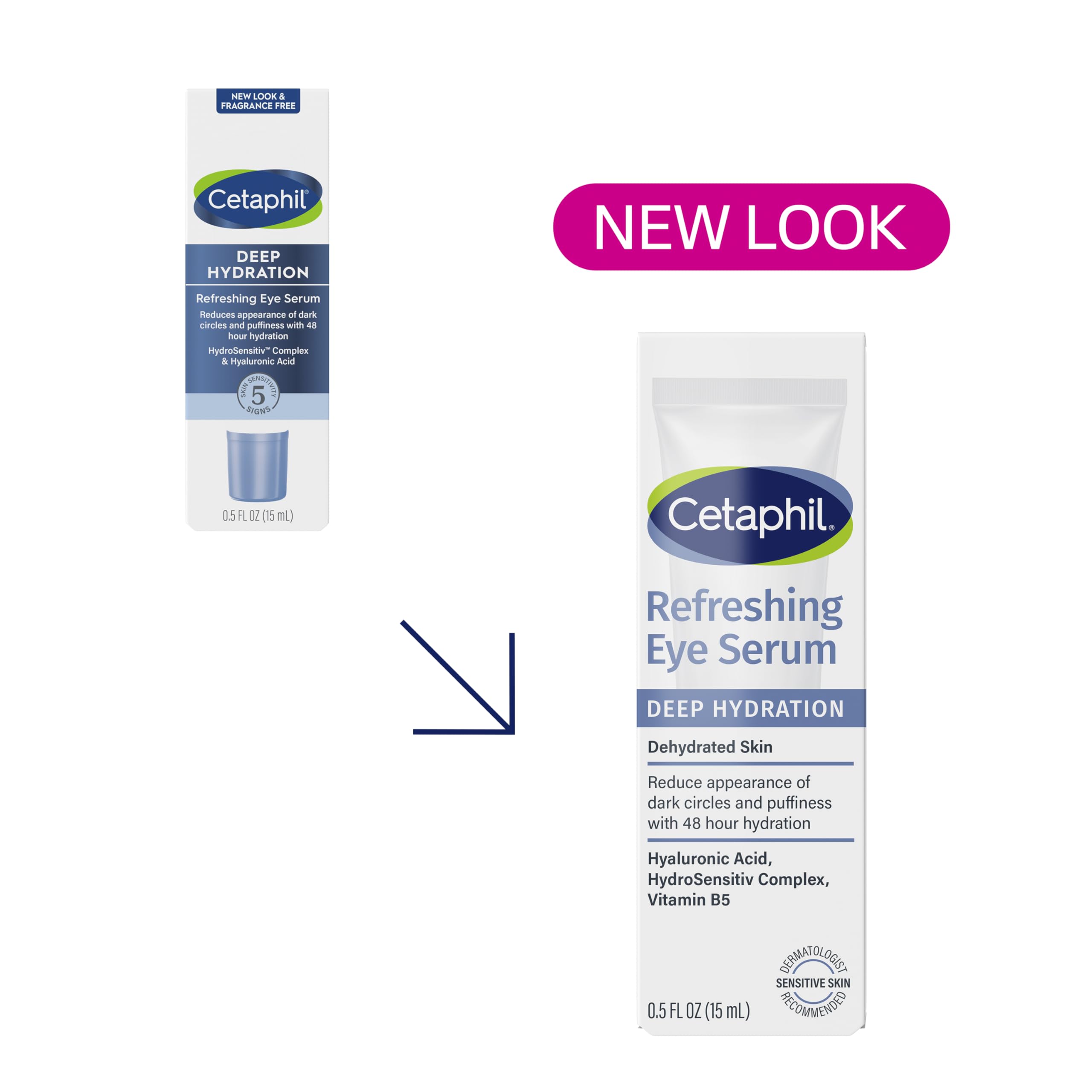 Sérum yeux Cetaphil avec applicateur silicone doux pour massage ciblé.