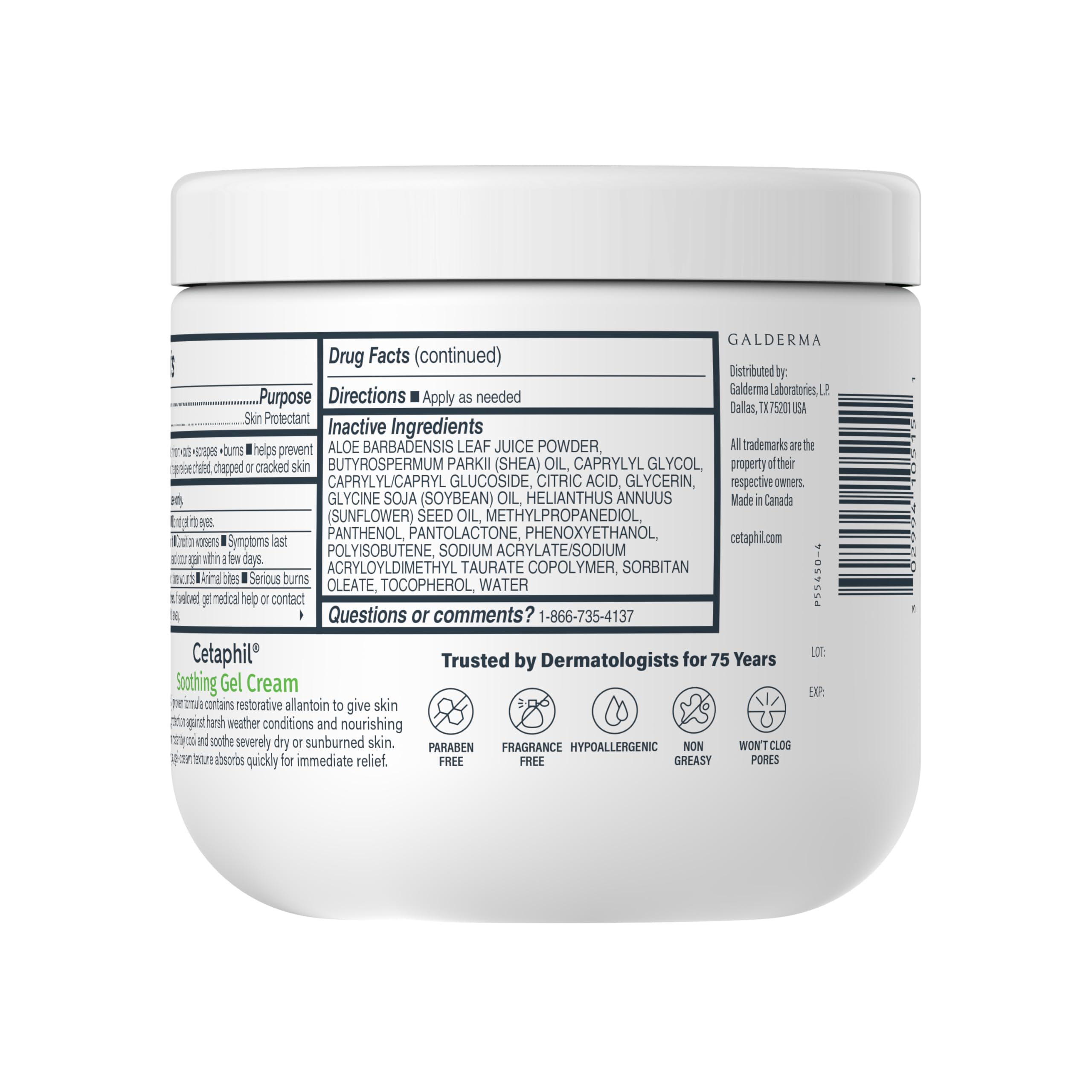 Packaging Cetaphil Gel-Crème Aloe, volume généreux pour hydratation continue.