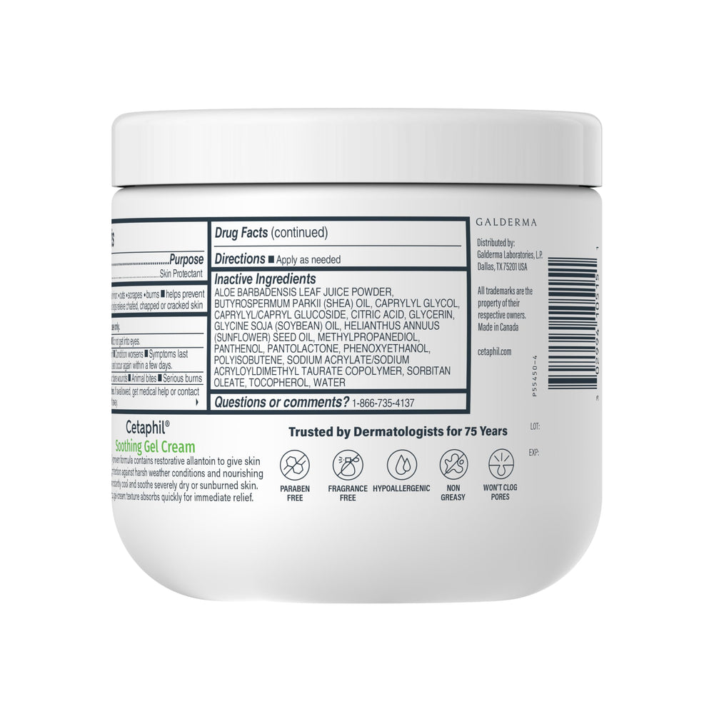 Packaging Cetaphil Gel-Crème Aloe, volume généreux pour hydratation continue.