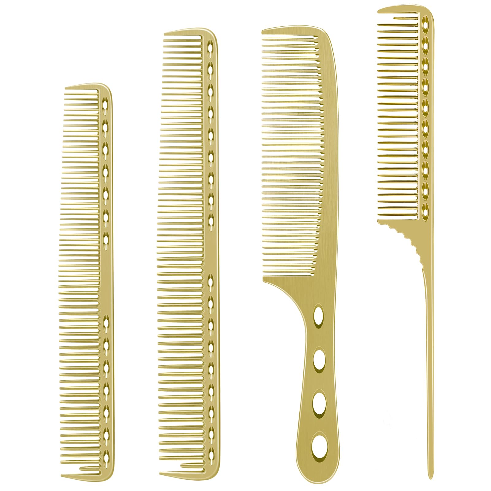 CGBARBER ensemble quatre peignes aluminium doré pour coiffage précis