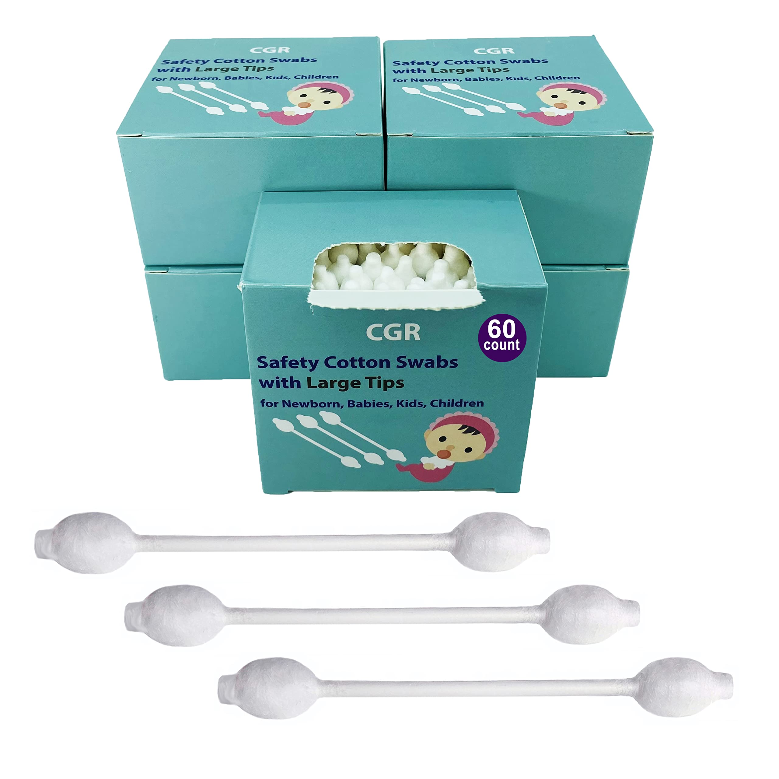 CGR coton-tiges bébé à pointes larges dans une boîte ouverte, douceur pour la peau.