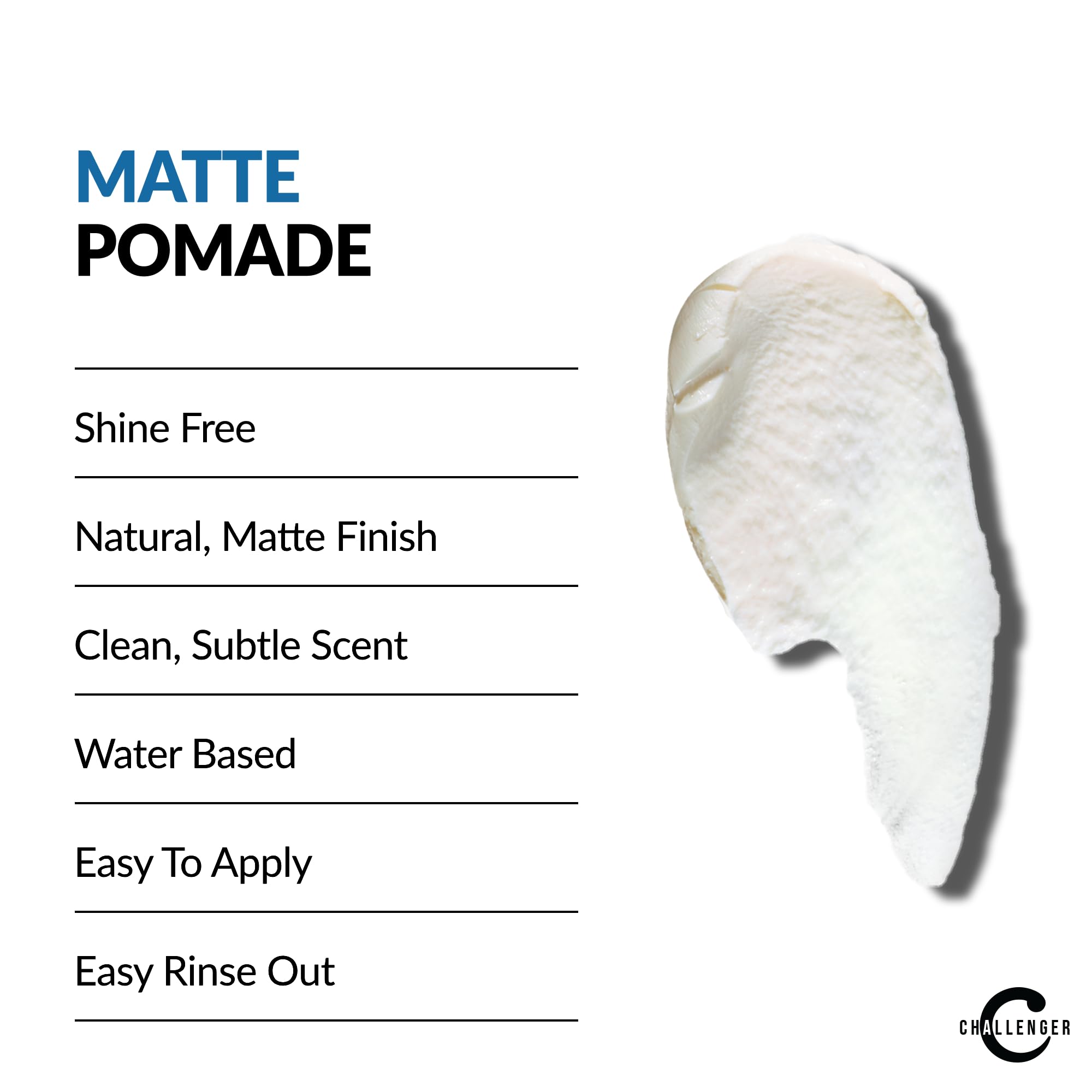 Challenger Matte Crème Pomade – Application facile sur cheveux légèrement humides.