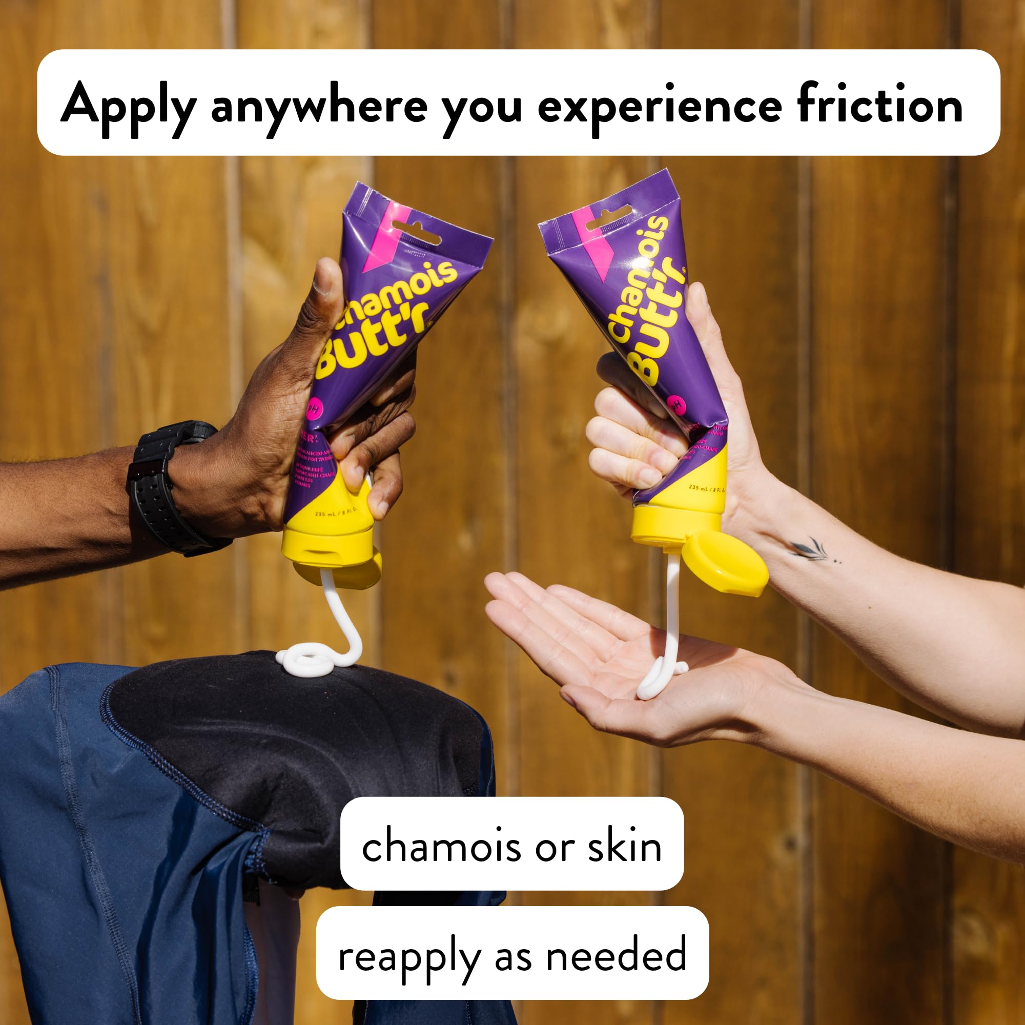 Chamois Butt'r Her' application avant sortie pour réduire les frottements.