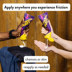 Chamois Butt'r Her' application avant sortie pour réduire les frottements.