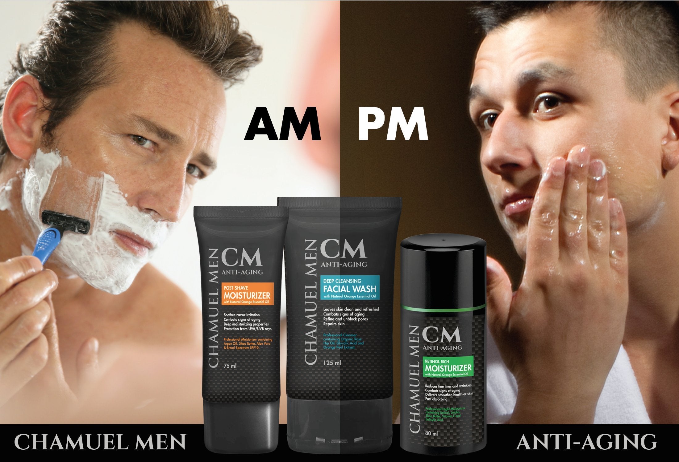 CHAMUEL MEN hydration-forward formula supports moisture and pore care