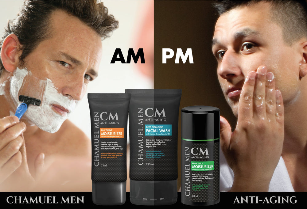 CHAMUEL MEN hydration-forward formula supports moisture and pore care