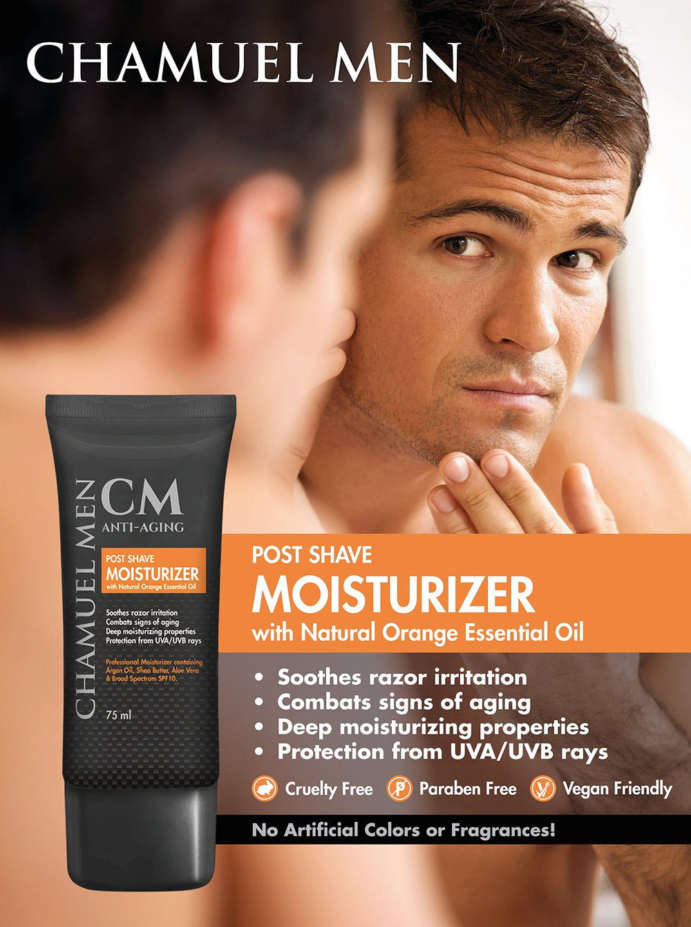 CHAMUEL MEN texture crème douce : absorption rapide sans lourdeur.