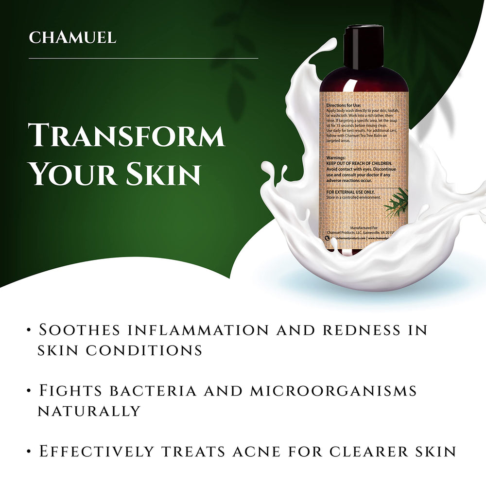 Texture mousse de Chamuel Tea Tree Body Wash pour une sensation agréable