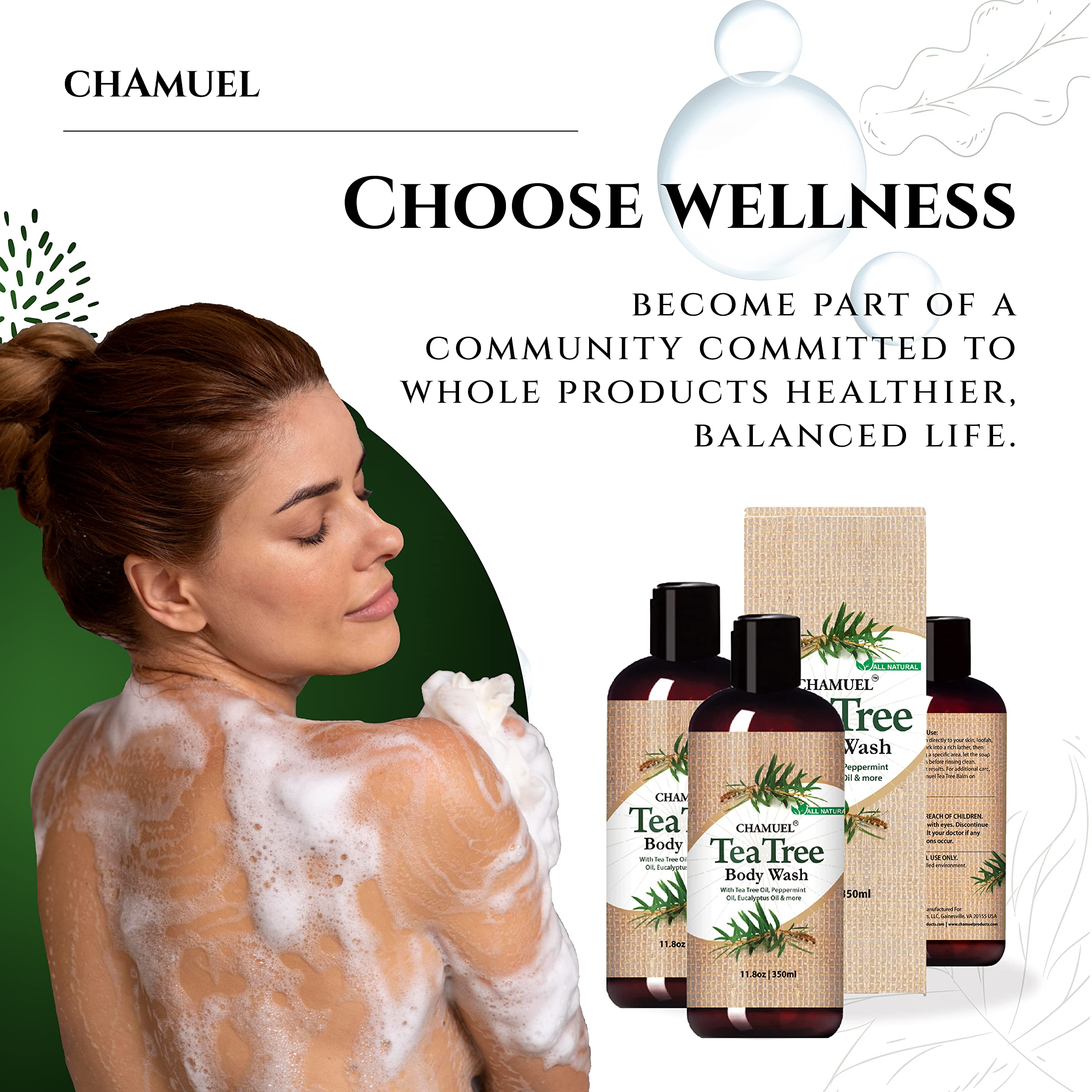 Routine quotidienne Chamuel Tea Tree Body Wash: peau saine et confortable
