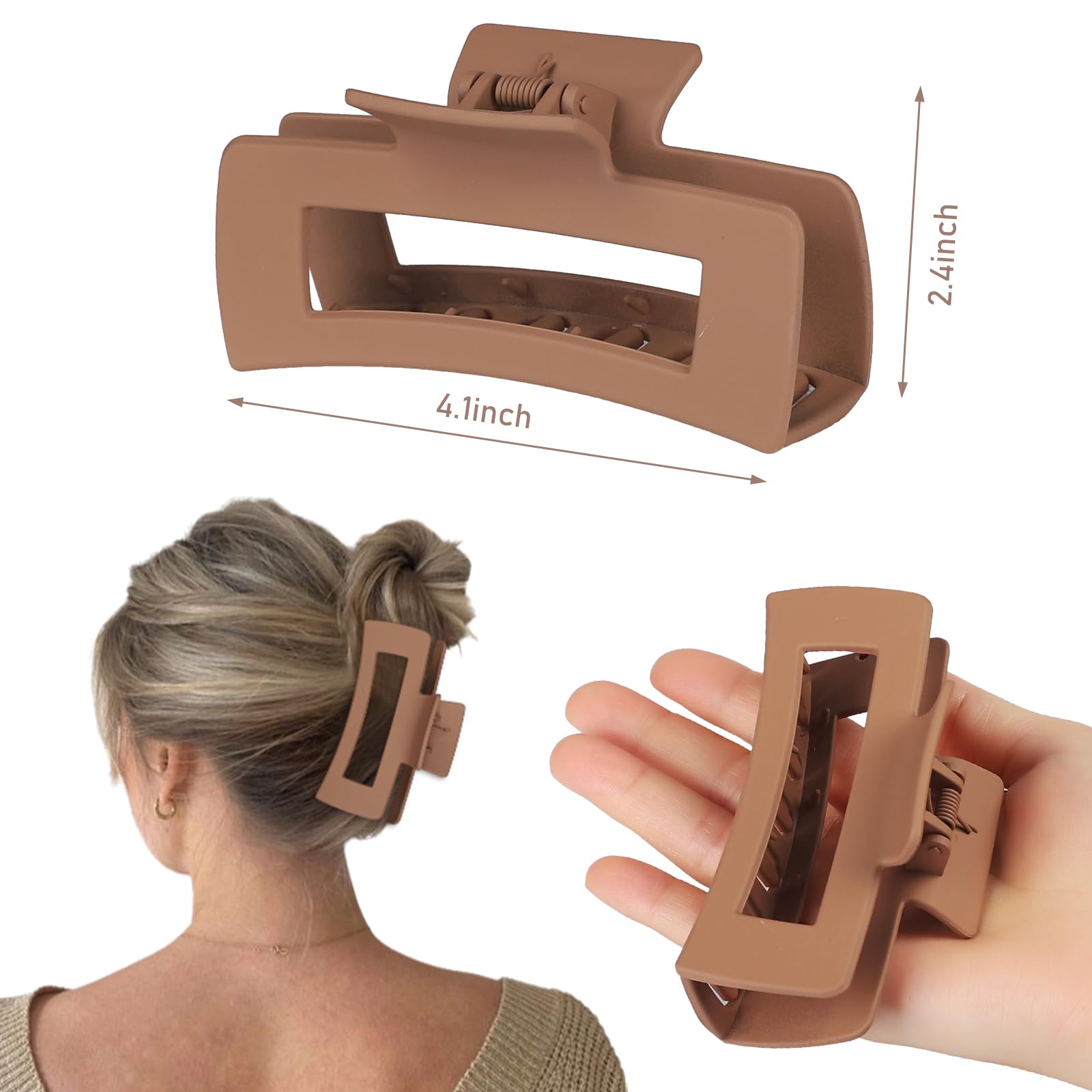 CHANDAT clips cheveux rectangle grand marron-clair, style moderne et pratique au quotidien.