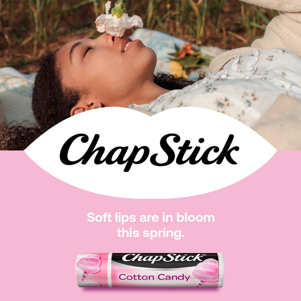 ChapStick Barbe a Papa gros-plan-tube: texture douce et couleur joyeuse.