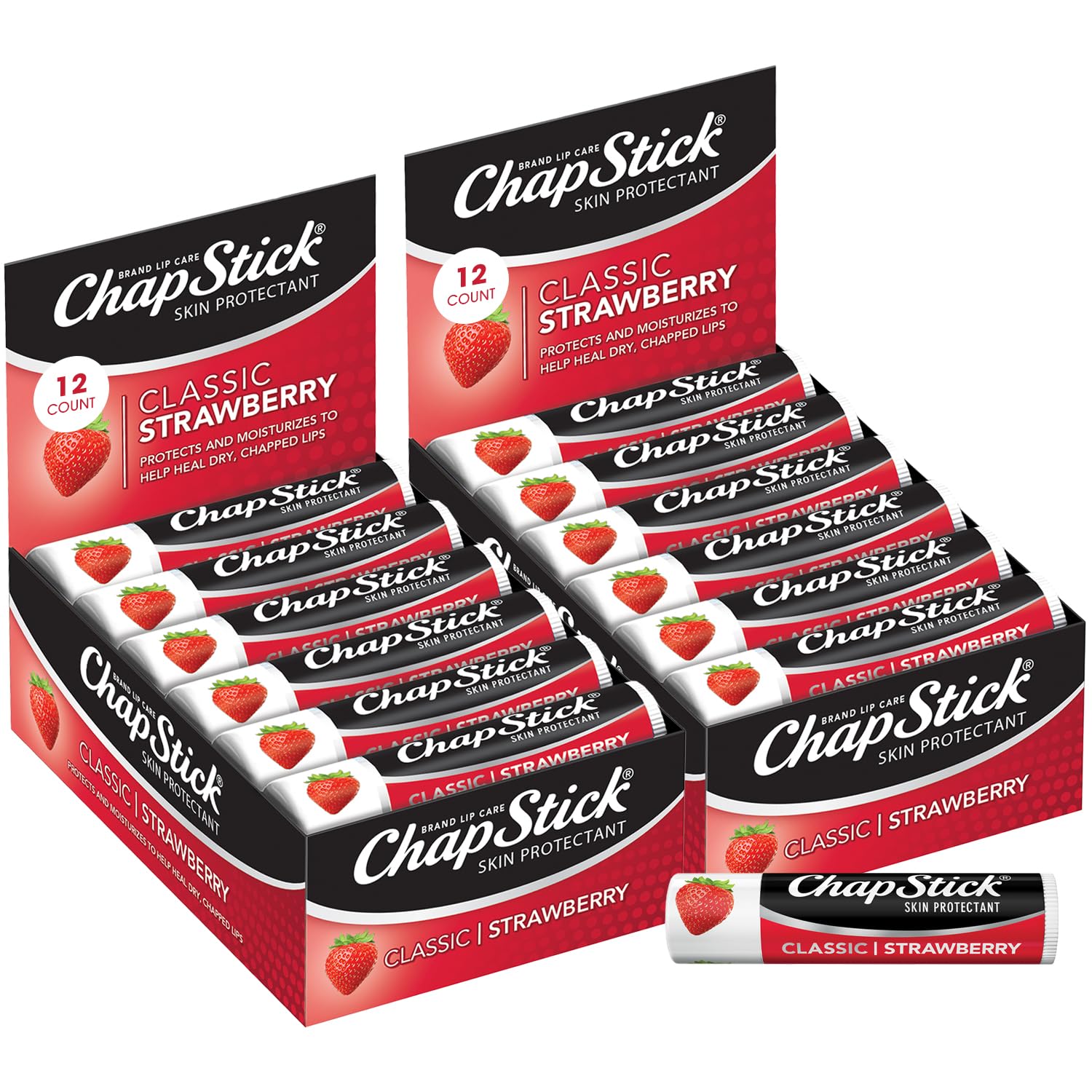 ChapStick baume classique fraise - tube visible, hydratation légère pour les lèvres.