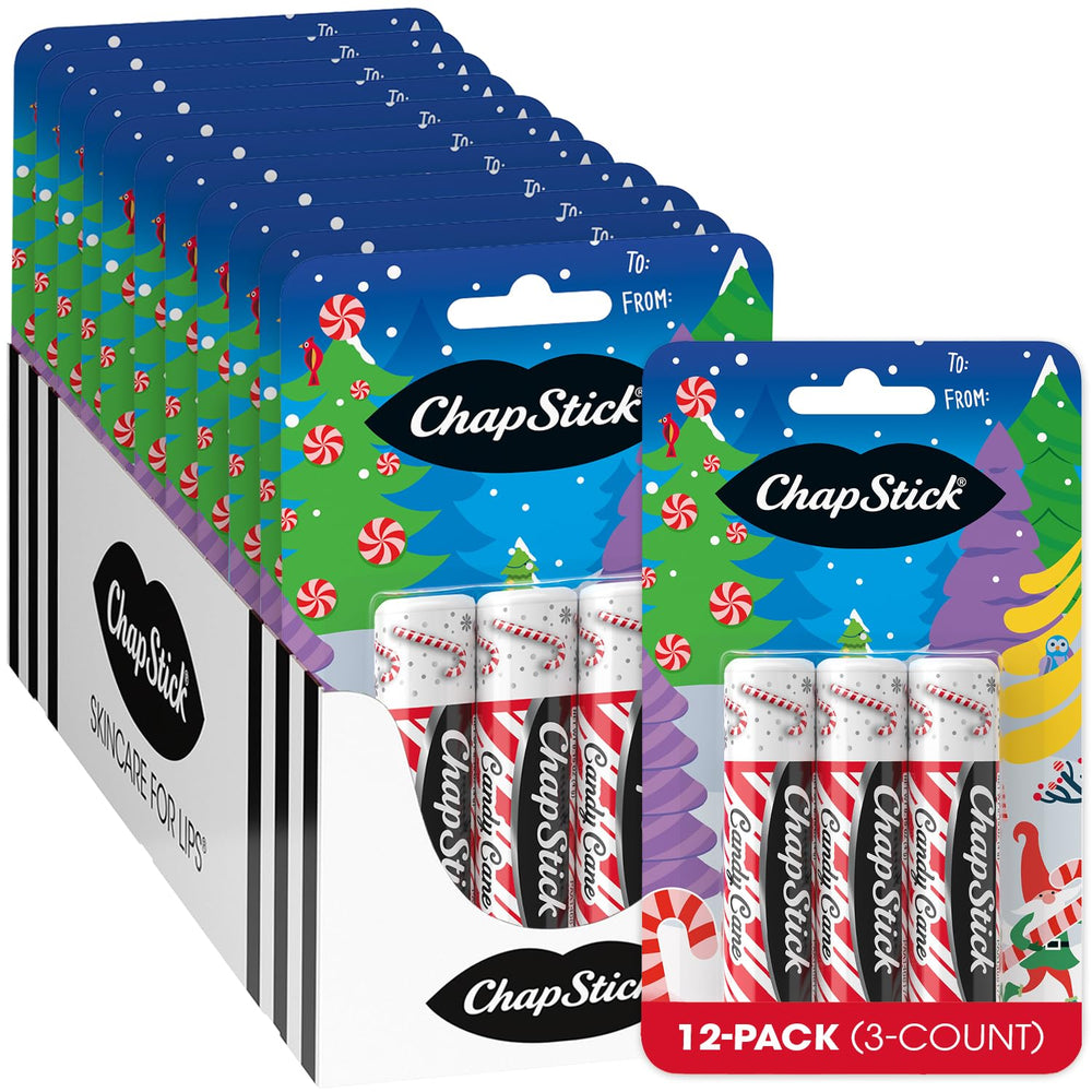 ChapStick Candy Cane en emballage festif, idéal pour les cadeaux hivernaux.