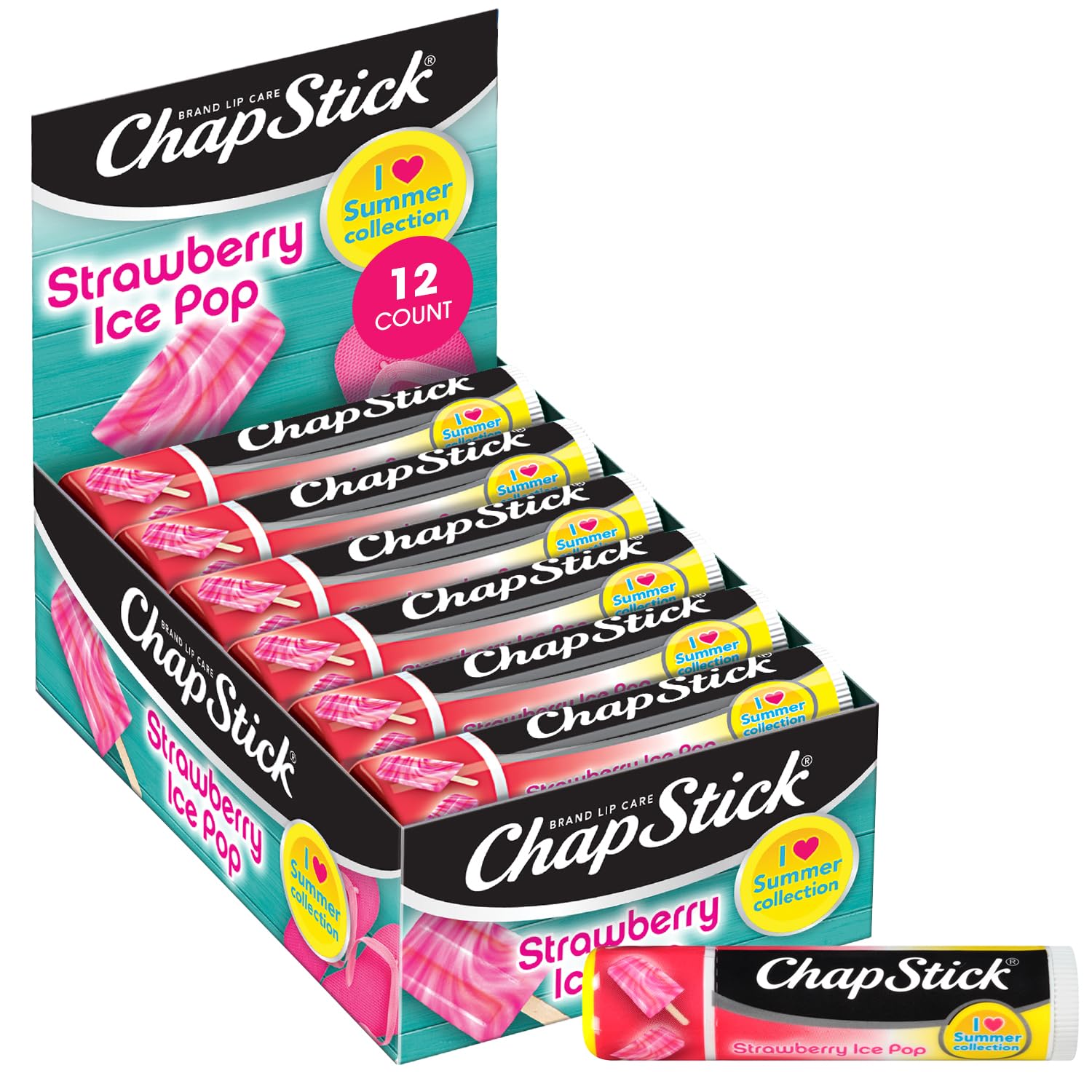 ChapStick Baume Lèvres Fraise Glacée, pack 12, pratique pour le réconfort quotidien.