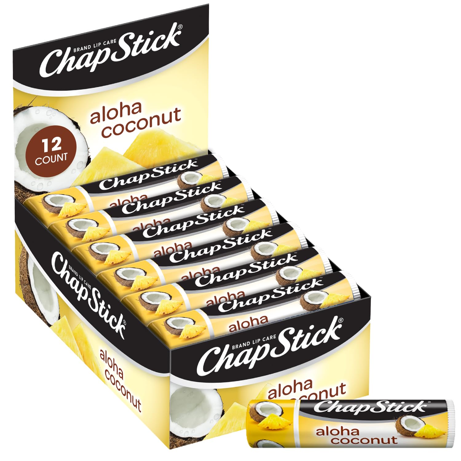 ChapStick baume levres tropical Aloha Coconut pour hydratation légère et durable.