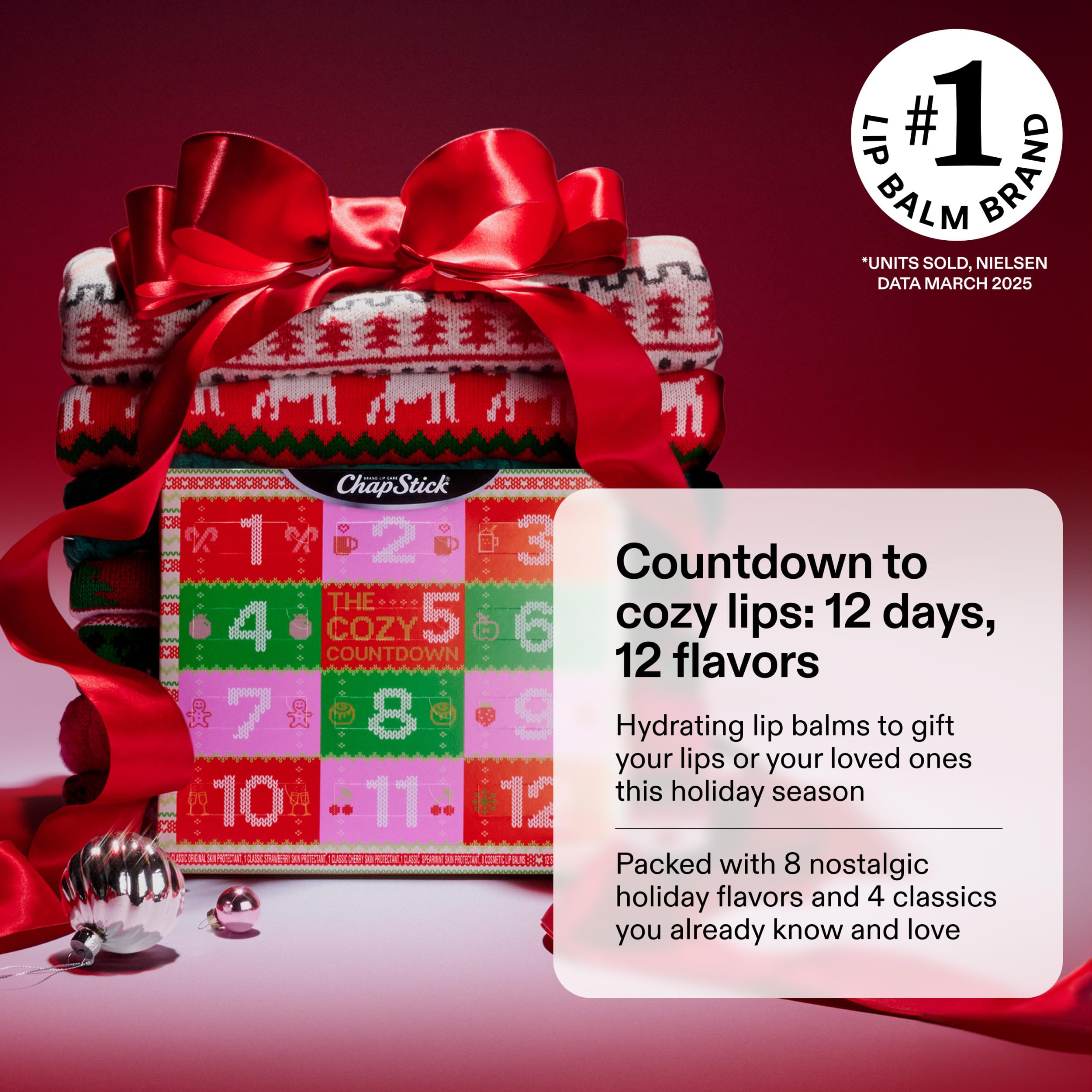 ChapStick Calendrier Avent ensemble 12 baumes lèvres, parfait pour l'hiver.