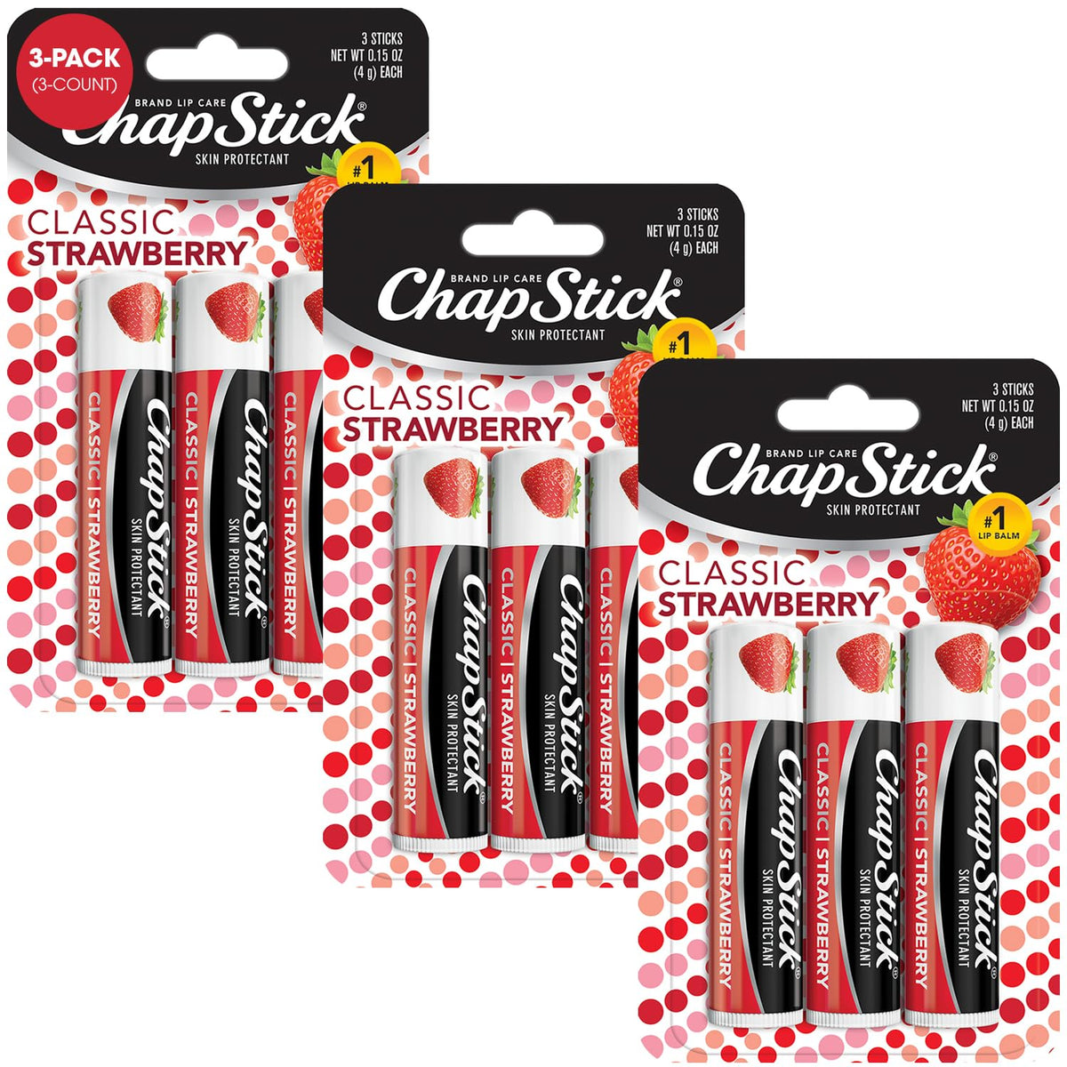 ChapStick Classic Fraise emballage pratique pour transporter en déplacement.
