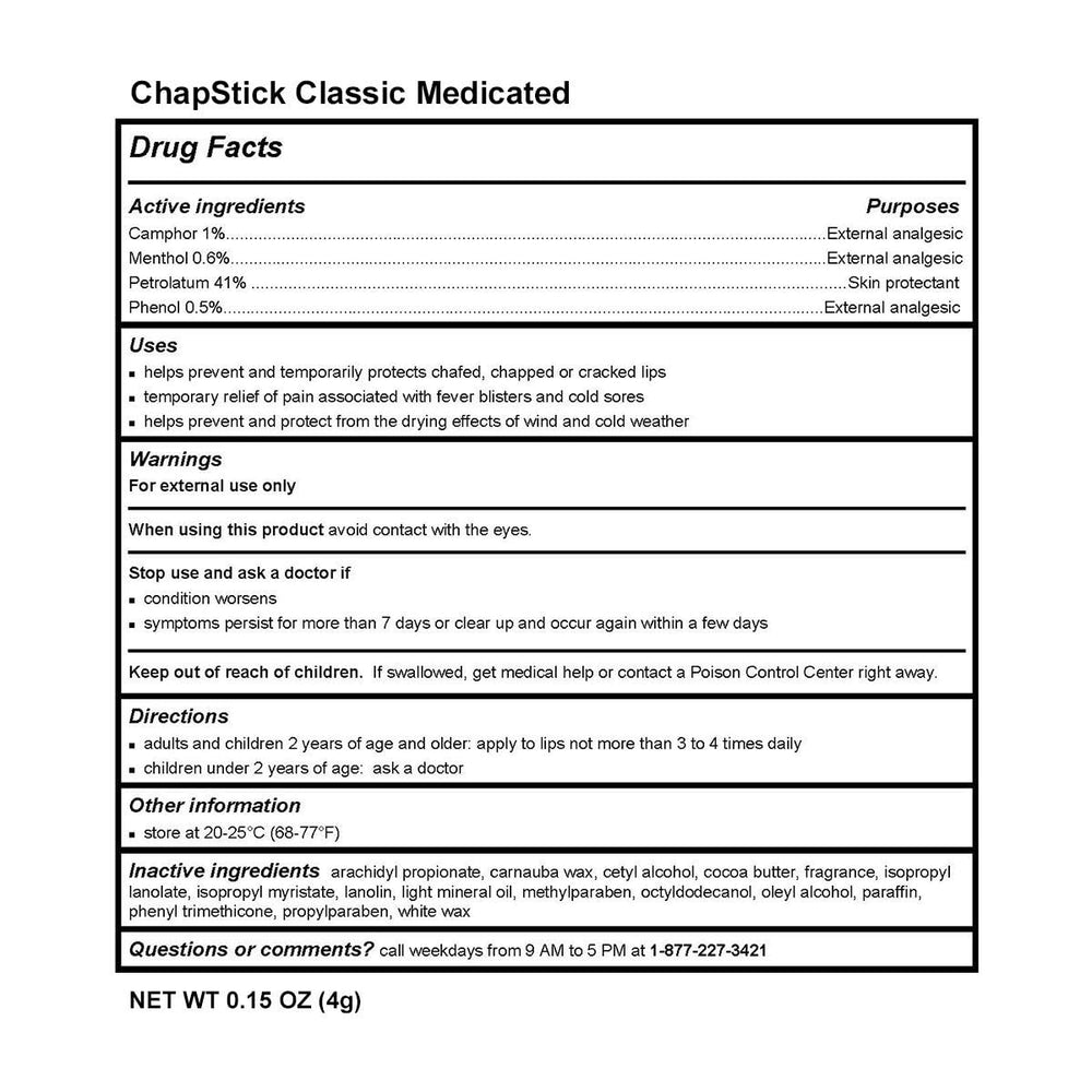 Confort frais après l’application grâce au menthol dans ChapStick Classic Médicamenteux.