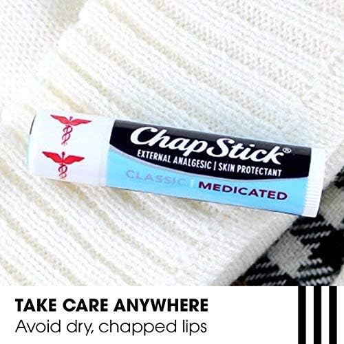Étiquette du ChapStick Classic Médicamenteux indiquant camphre, menthol et phénol.