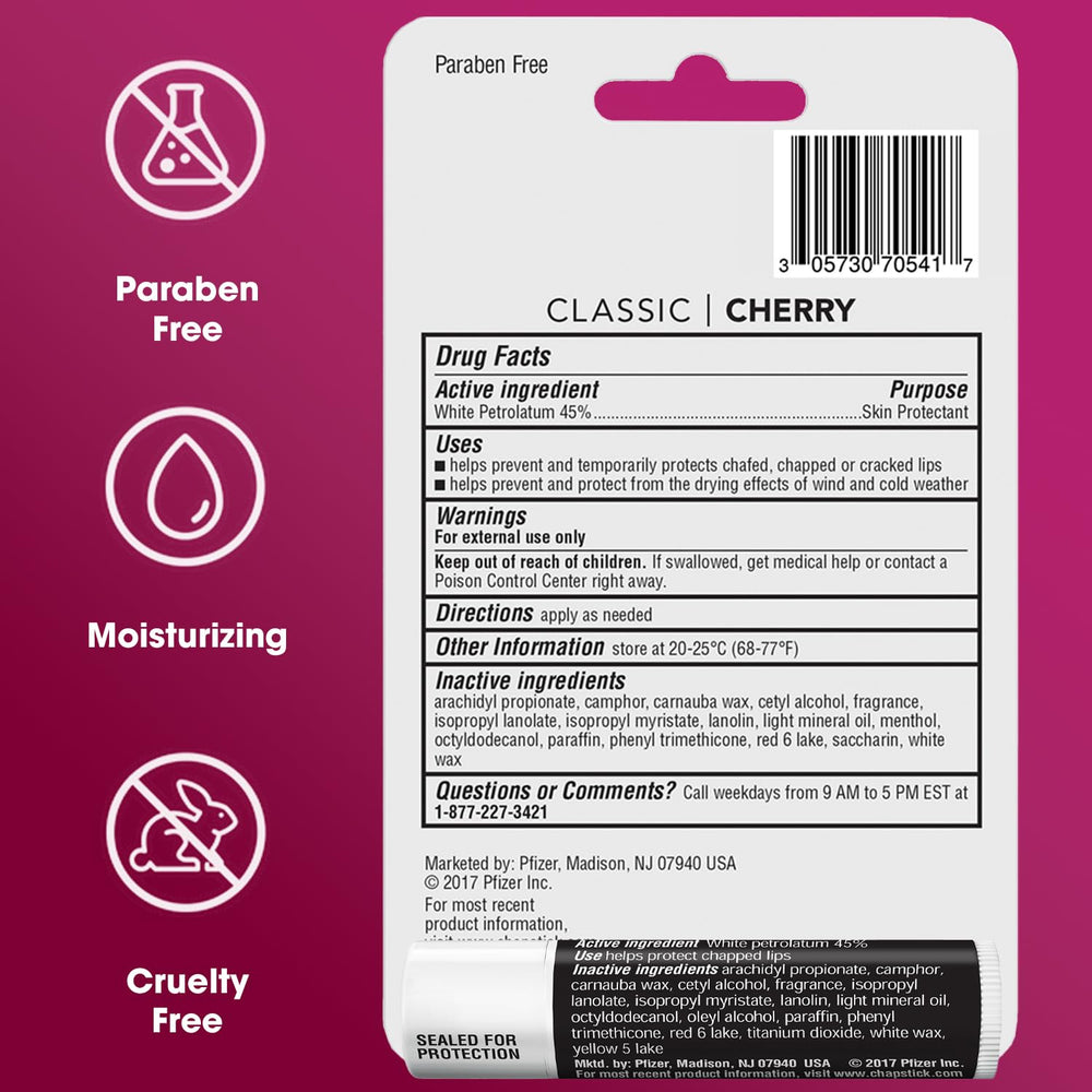 ChapStick cerise et original : base idéale sous rouge à lèvres.