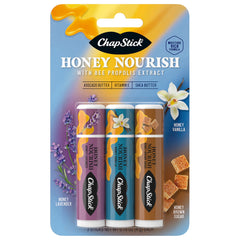ChapStick Honey Nourish baume à lèvres triple vanille, hydratation pratique.