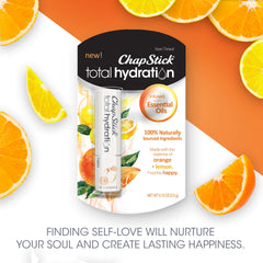 Huiles essentielles orange et citron avec ChapStick, parfum frais.