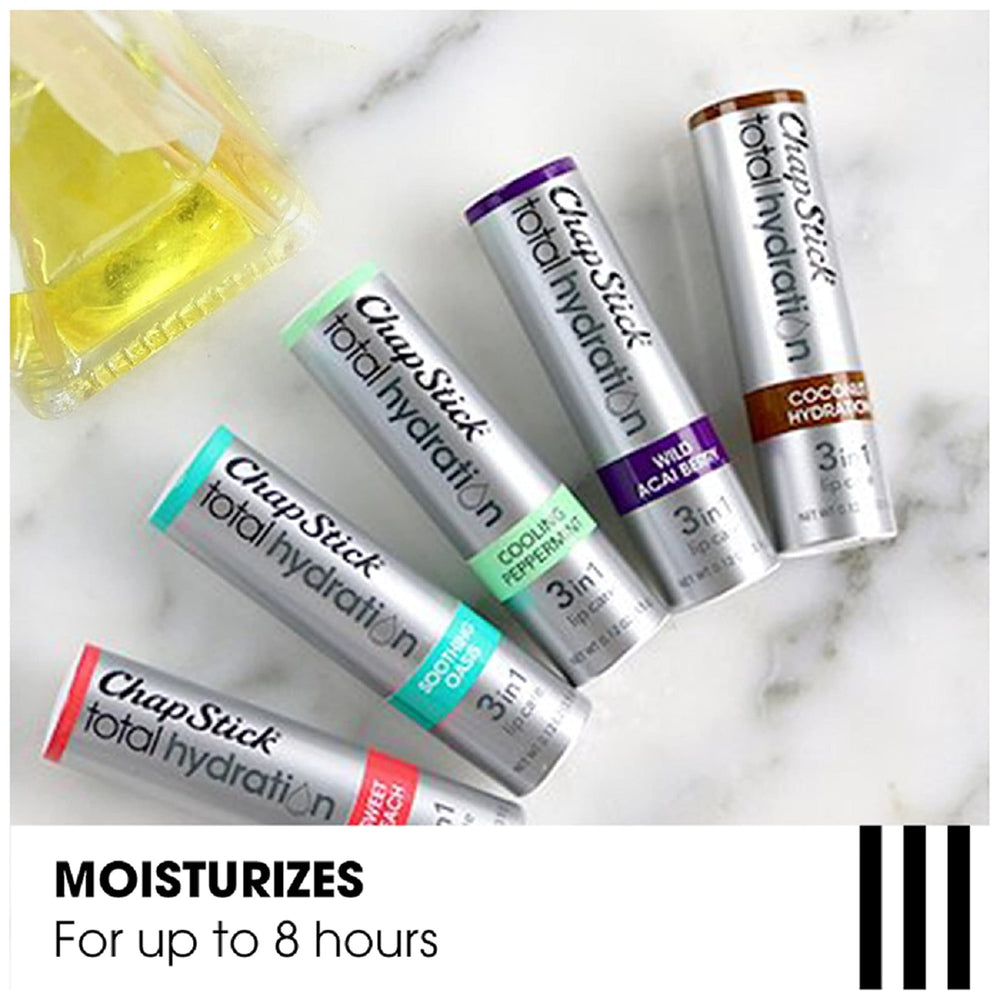 Huiles omega dans ChapStick Total Hydration Coco pour nourrir les lèvres.