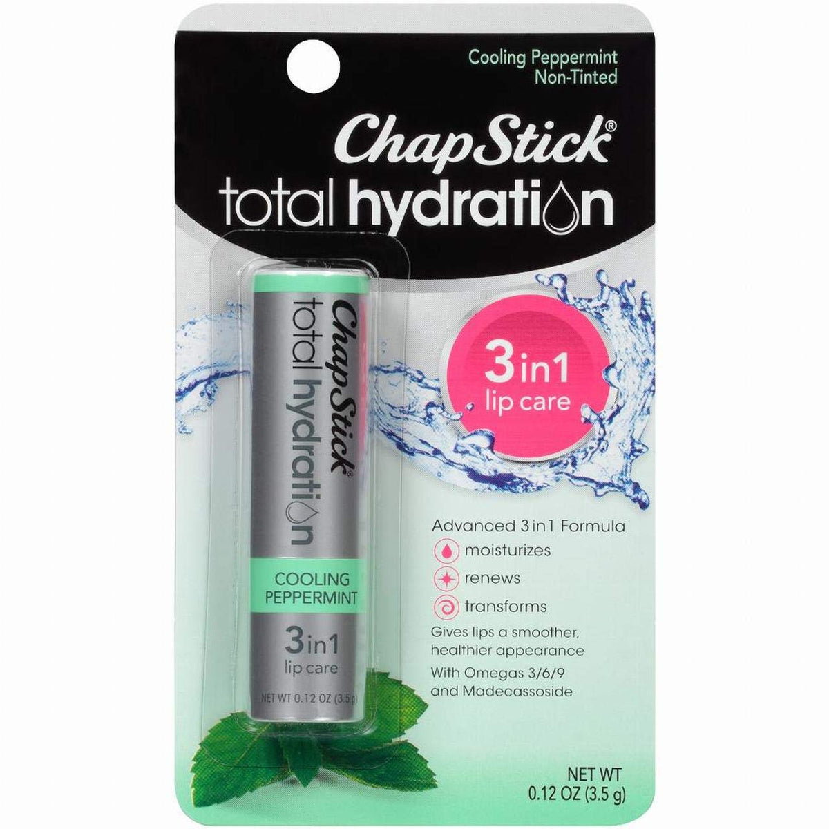 ChapStick Hydratation Totale baume Menthe Fraîche, hydratation durable et fraîcheur.