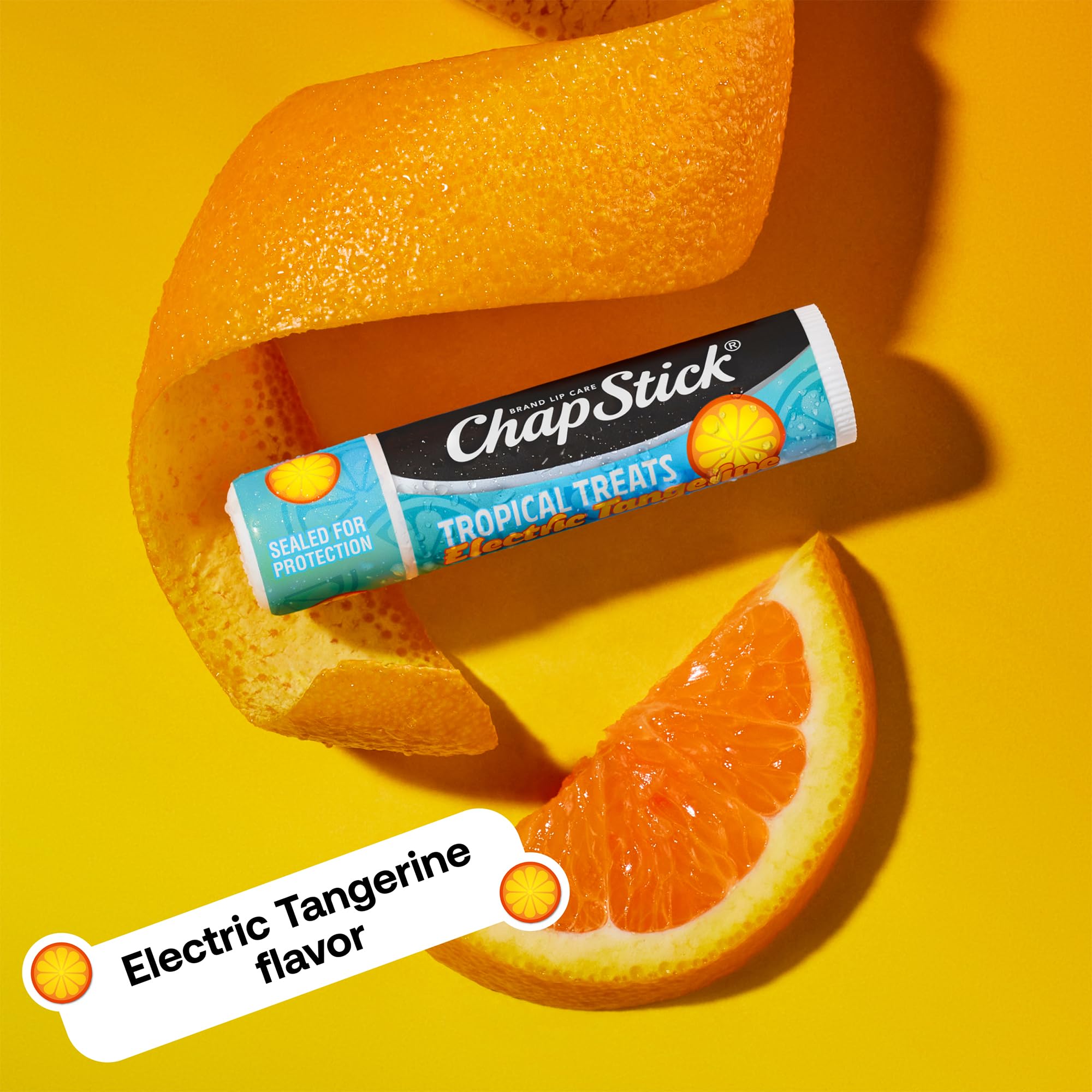 ChapStick Soin Lèvres mandarine électrique, emballage coloré et pratique.