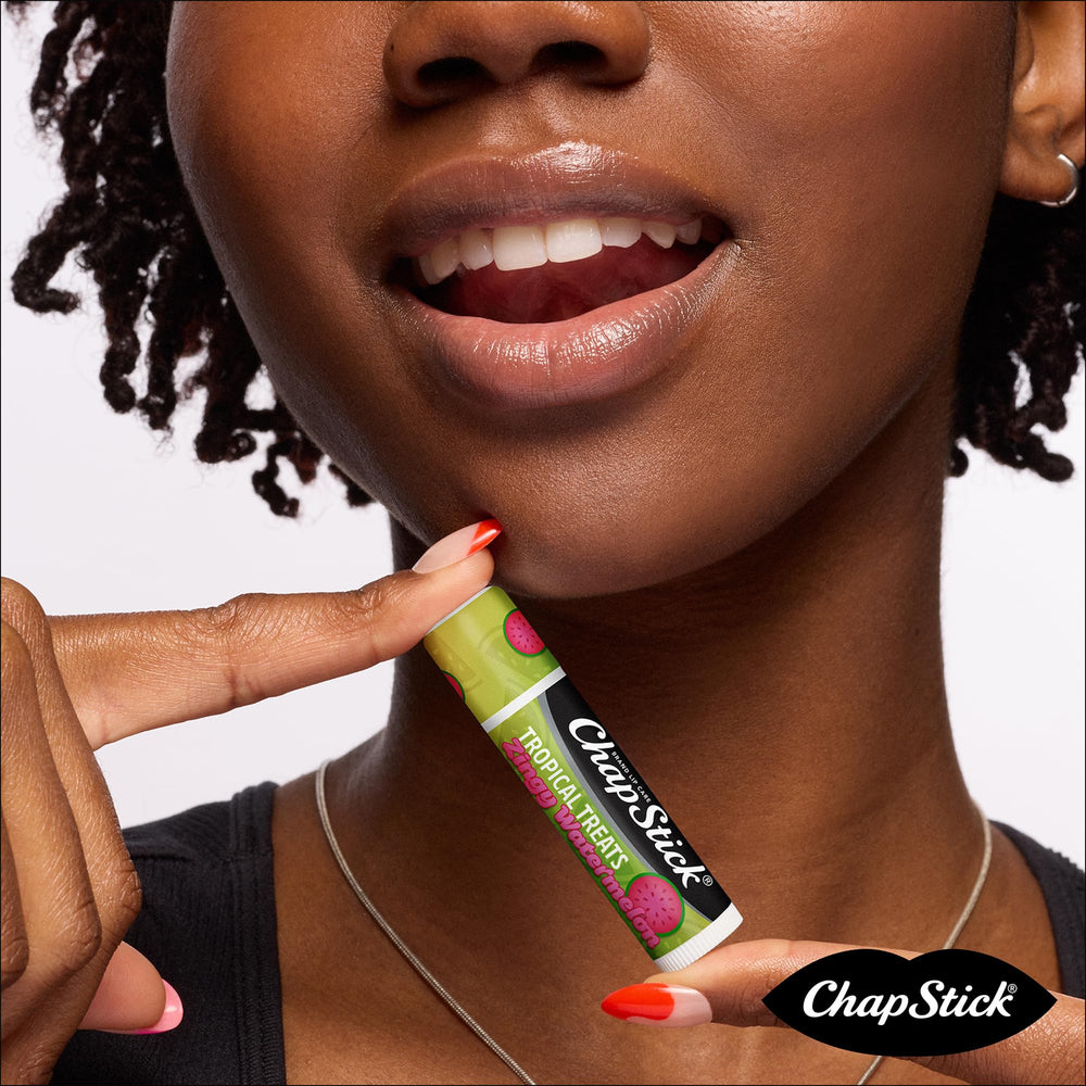ChapStick Soin Lèvres pastèque tonique, texture fluide et non collante.