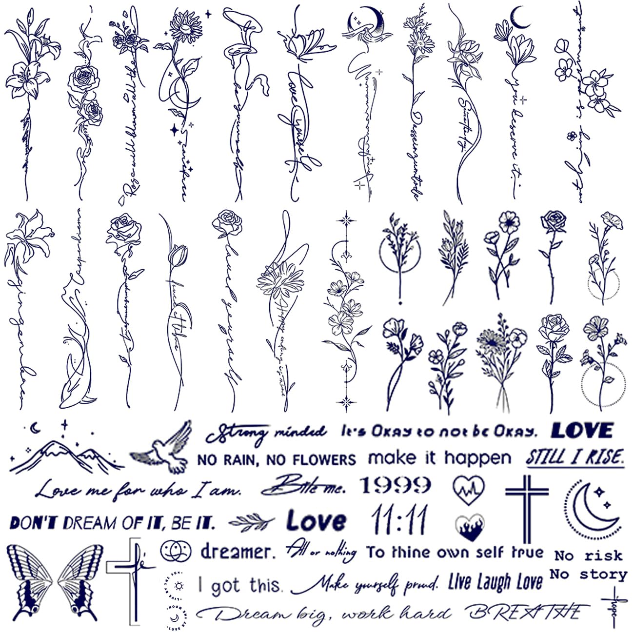 Tatouage CHARLENT fleurs et mots: motif petit et réaliste pour le quotidien