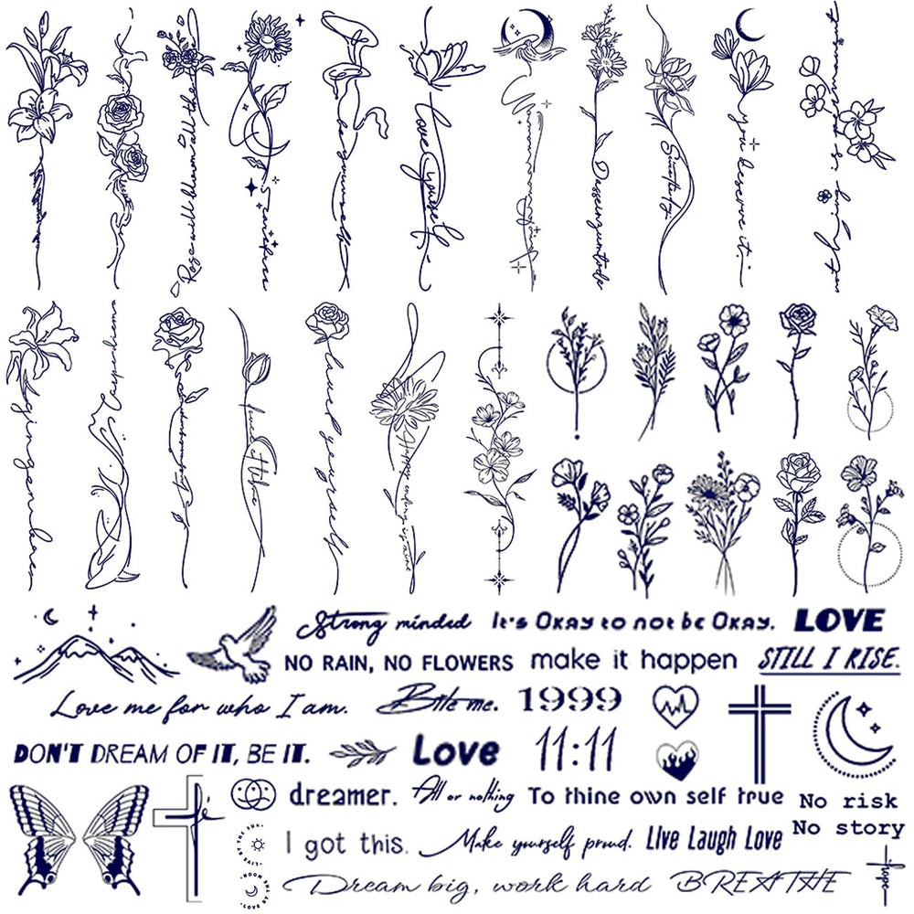 Tatouage CHARLENT fleurs et mots: motif petit et réaliste pour le quotidien