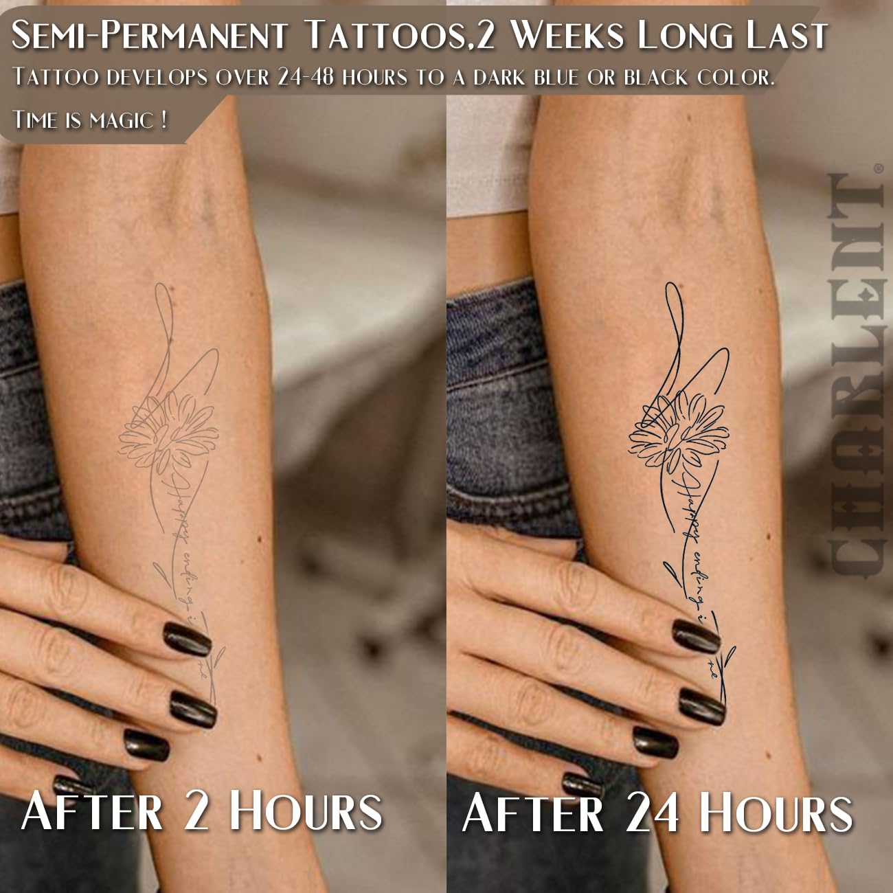 Tatouage CHARLENT lignes florales: design minimaliste et chic