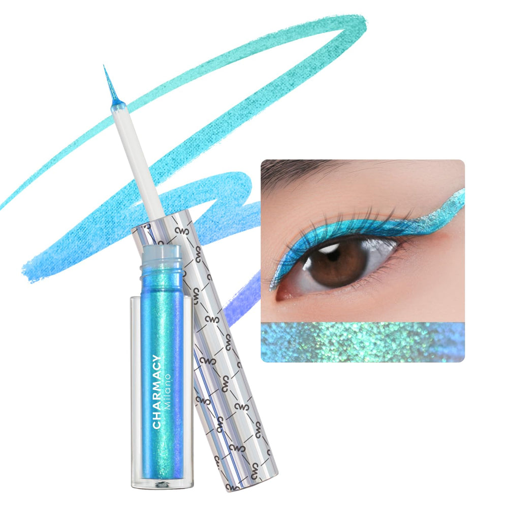 CHARMACY Chameleon Eyeliner – bouchon et flacon montrant les reflets changeants pour un regard unique.