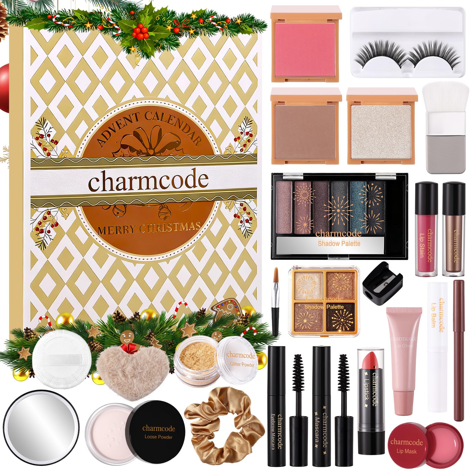 CHARMCODE Calendrier Avent Maquillage 24 Jours, découverte quotidienne de produits élégants pour la routine de fêtes.