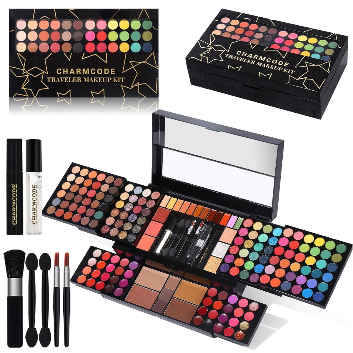 CHARMCODE kit maquillage tout-en-un avec miroir intégré, idéal pour des looks complets en déplacement.