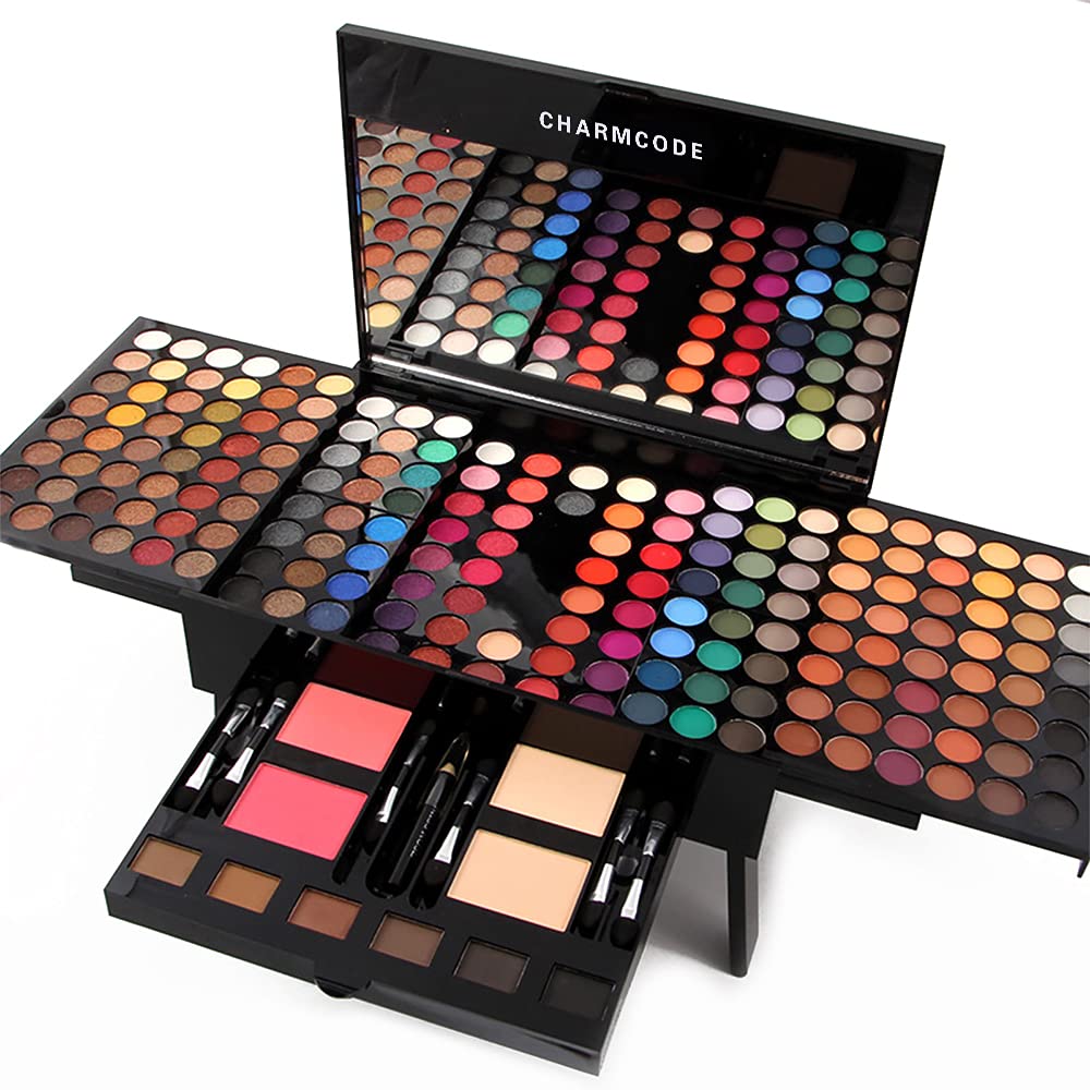 CHARMCODE Palettes ombres yeux 190 teintes avec miroir pour un maquillage précis.