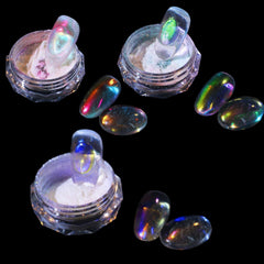 CHARMING MAY Poudre Ongles Aurora Transparente – effet holographique iridescente pour des ongles brillants.