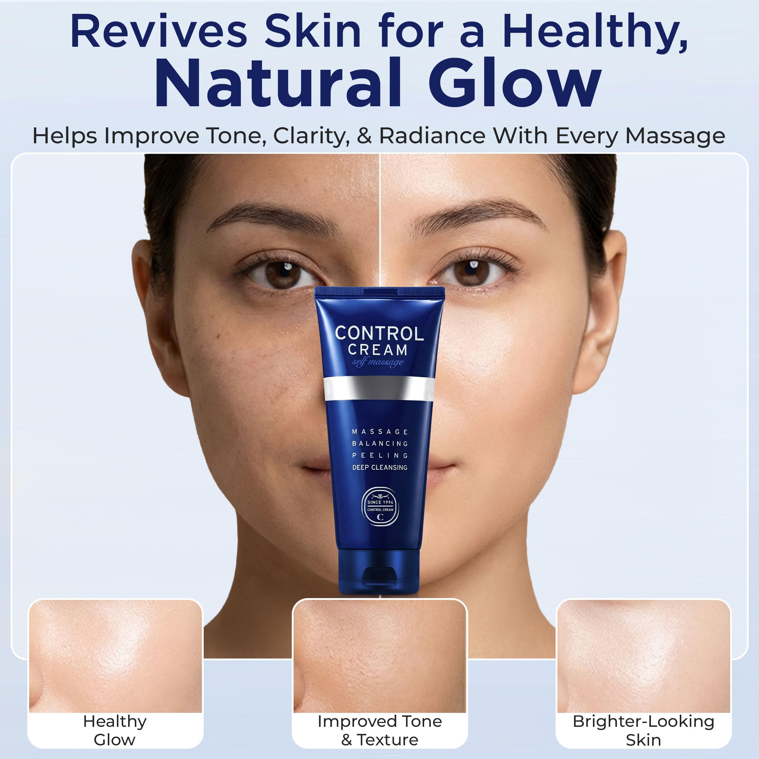 Massage visage avec Charmzone Control Cream favorisant exfoliation douce.