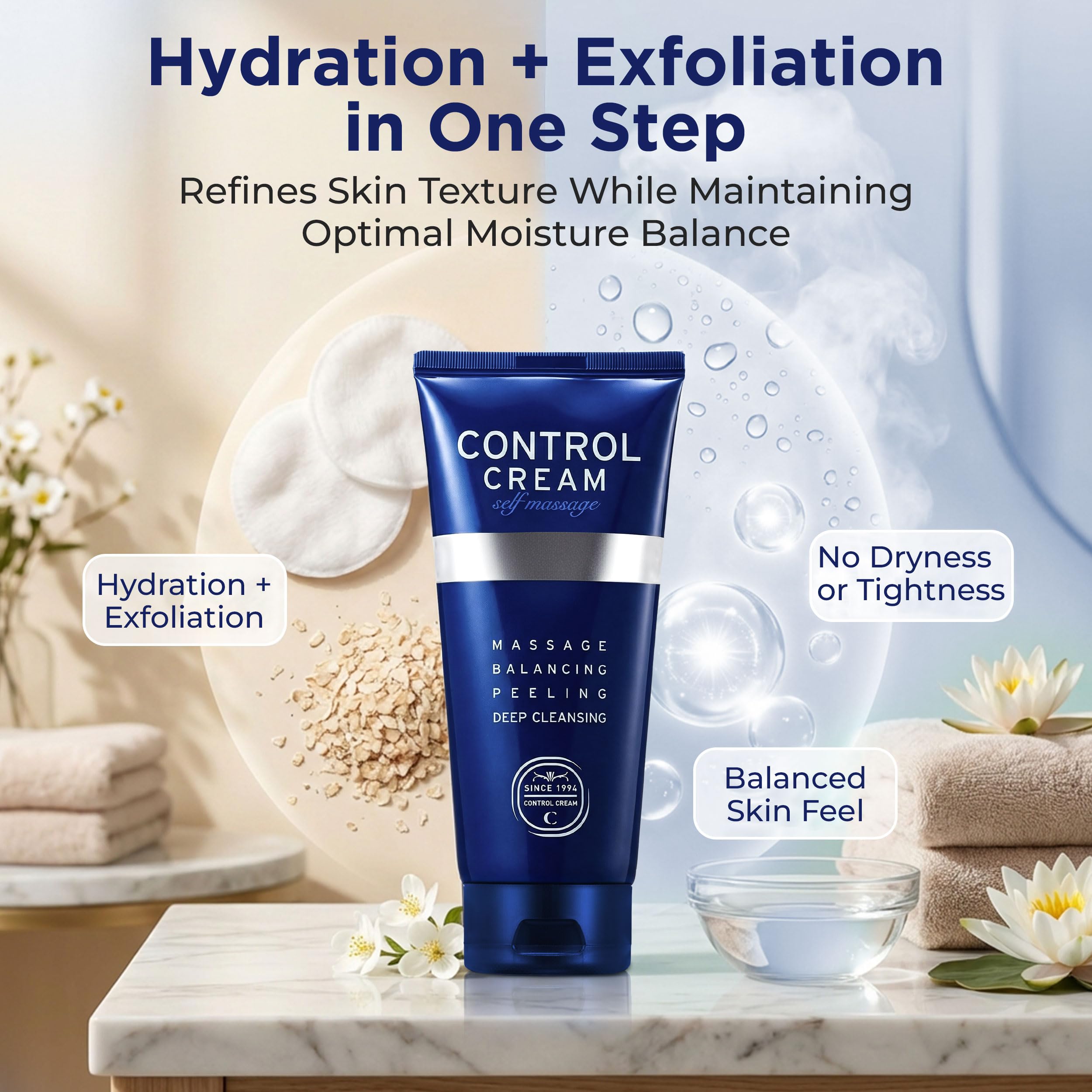 Rituel spa à domicile avec Charmzone Control Cream perfectionnant le soin.
