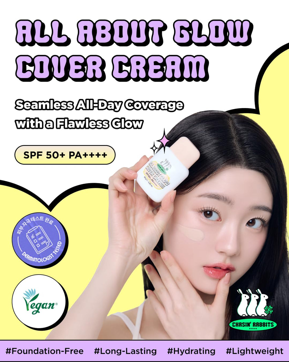 CHASIN' RABBITS All About Glow Cover Cream texture swatch reveals smooth, even coverage.