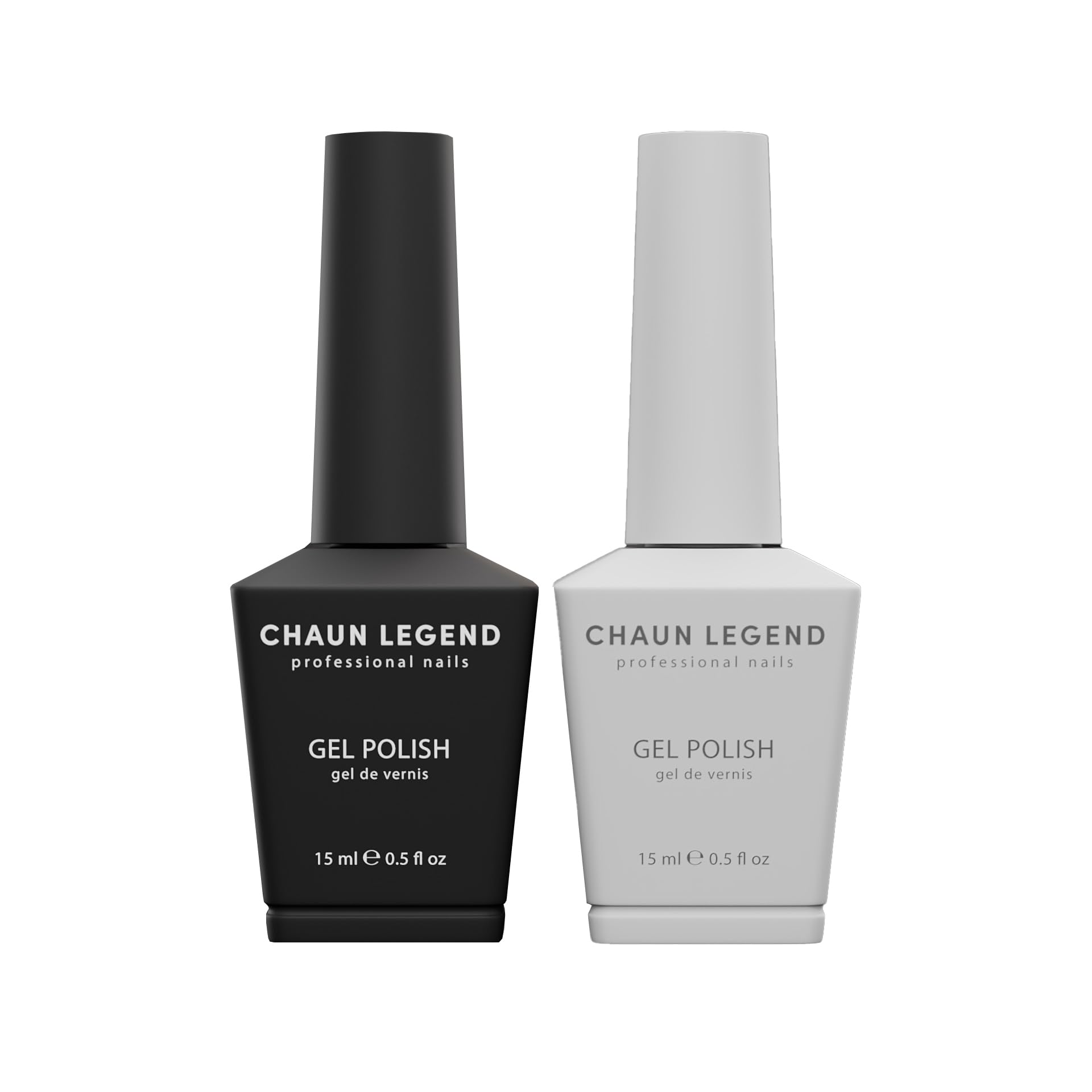 Chaun Legend Noir et Blanc, duo vernis gel: pigmentation élevée et application précise.