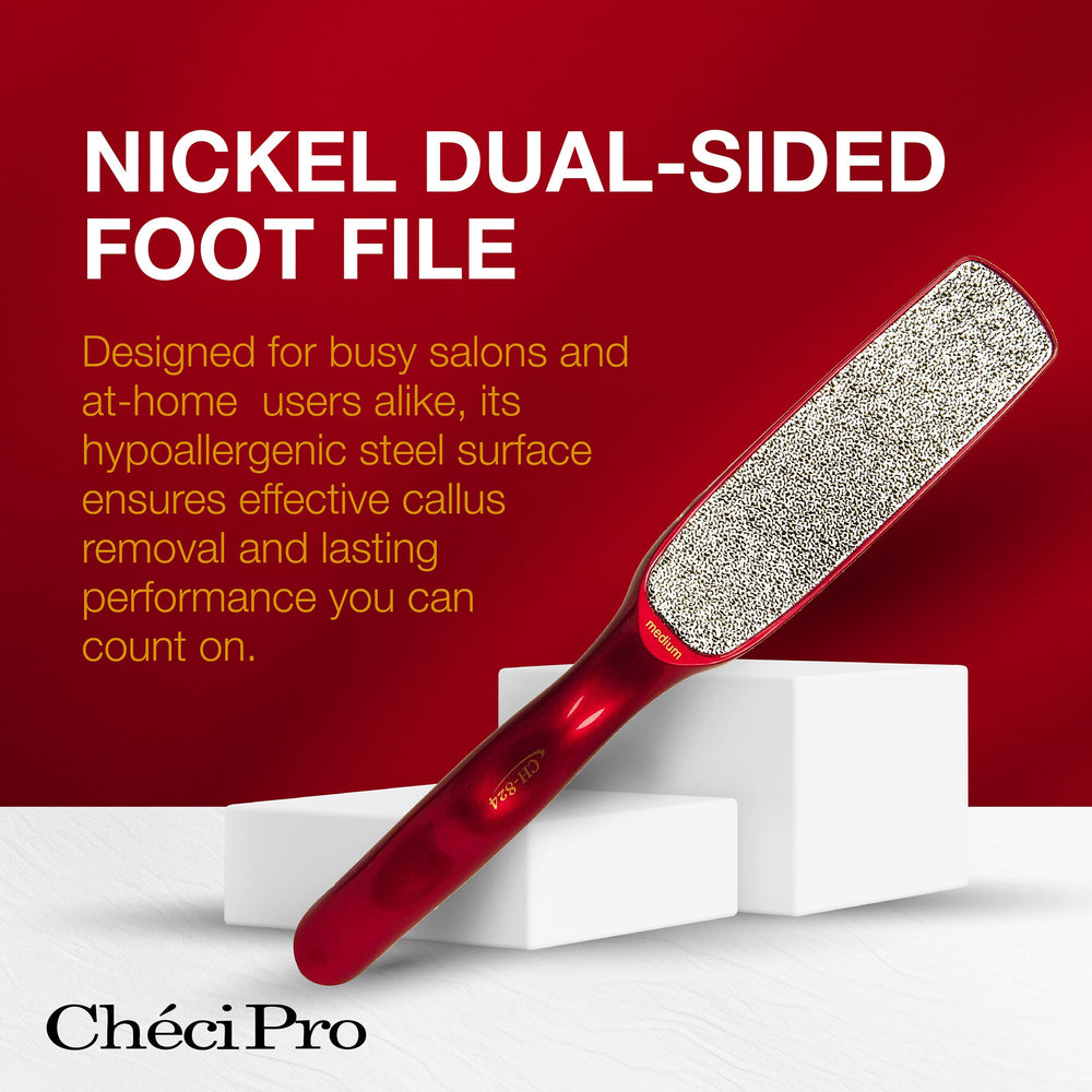 Checi Pro Nickel Foot File face moyen grain, peau des pieds plus lisse.