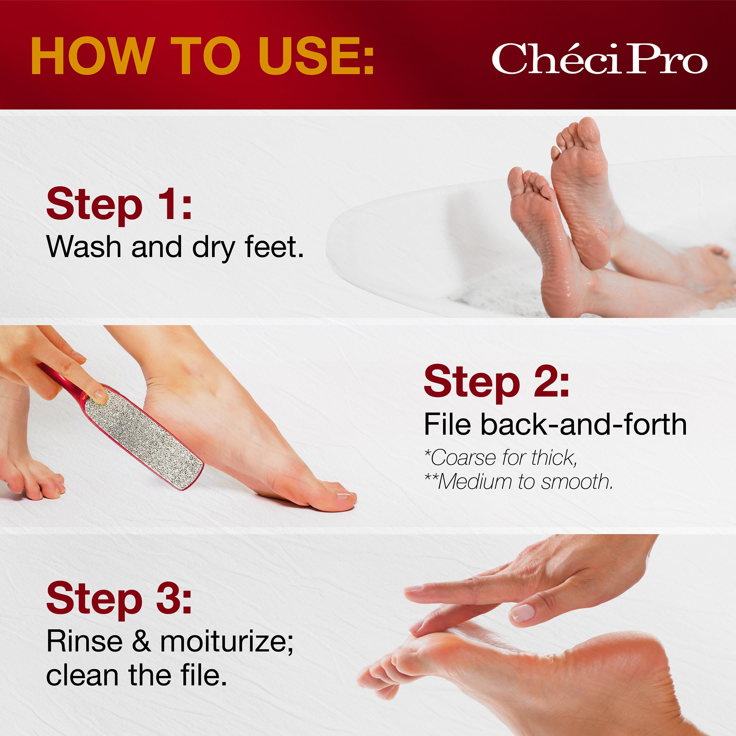 Checi Pro Nickel Foot File grip ergonomique, réduction de la fatigue durant le pédicure.