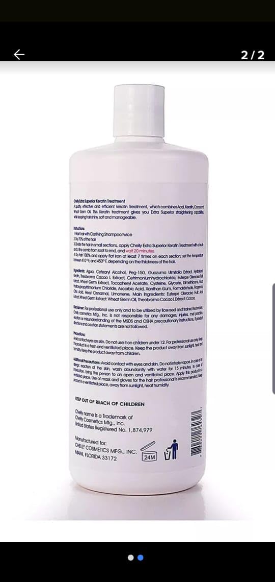 Ingrédients Chelly Kératine Brésil Supérieure Extra, germe de blé nourrissant les cheveux.
