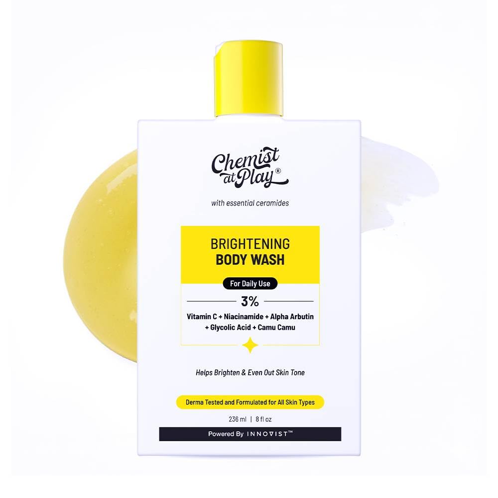 Chemist at Play gel-douche éclaircissant pour peau lumineuse et uniforme.