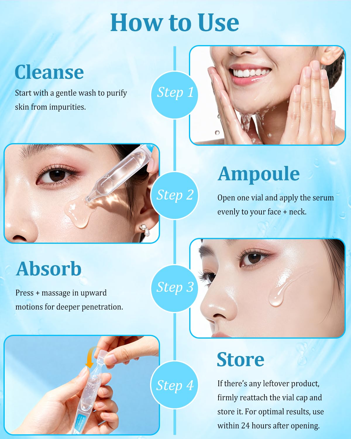 Utilisation quotidienne du sérum CHEOKINGBA sur visage et cou.