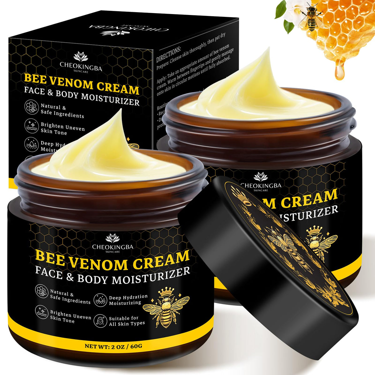 CHEOKINGBA Venin d’abeille – crème hydratante légère pour visage et corps, douceur durable.