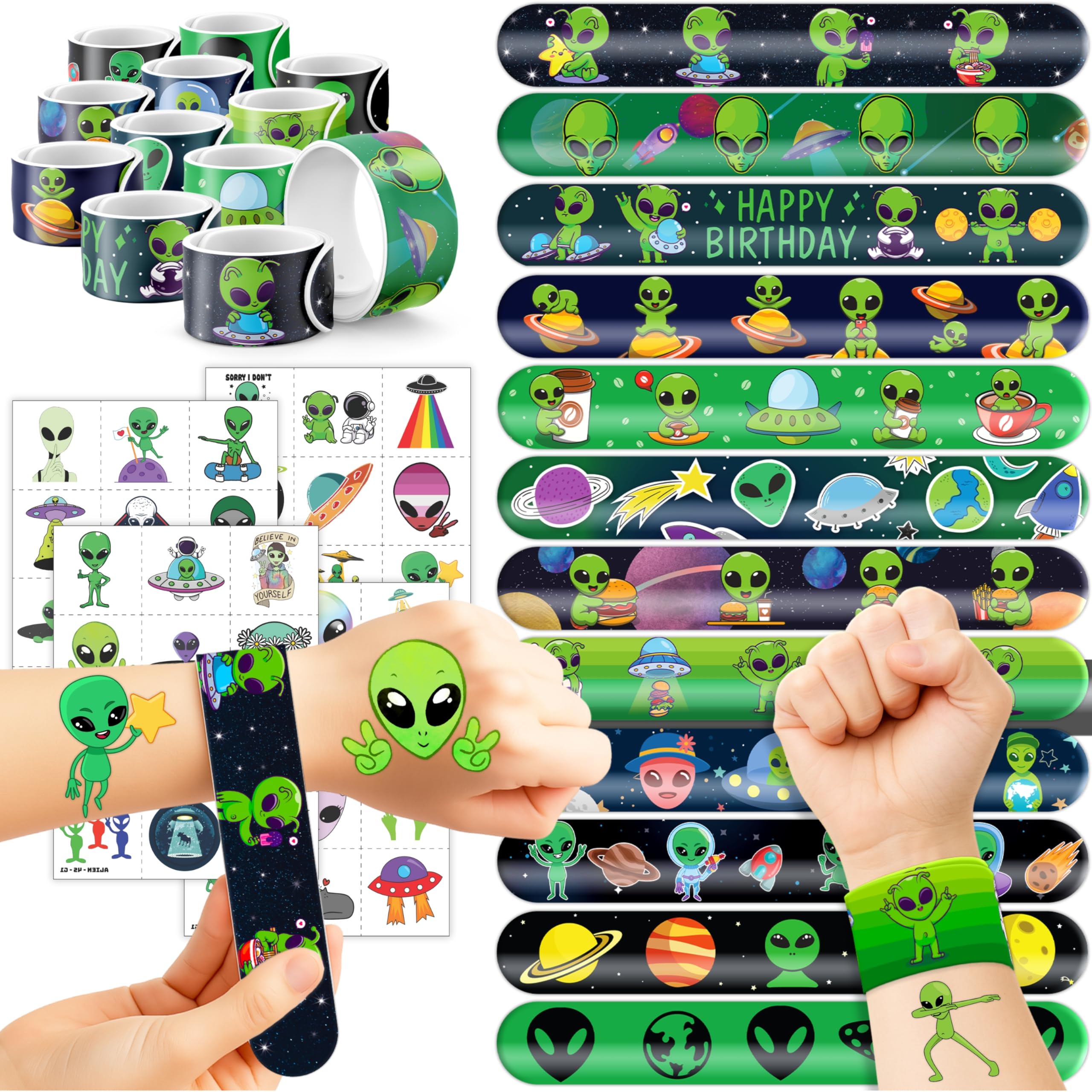 Bracelets aliens Cherisnowy vue d’ensemble, parfaits pour animer une fête sur le thème spatial.